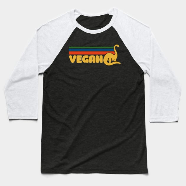 Retro Vegan Dino Baseball T-Shirt by bubbsnugg